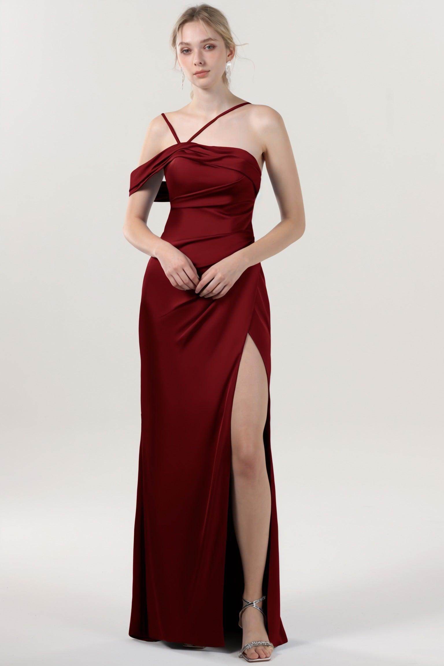 Sheath-Column Maxi Luxe Satin Bridesmaid Dress CS0602BM - COCOMELODY
